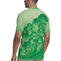 Aloha Hawaii Molokai Island Rugby Jersey Hibiscus Tribal Honu Hawaiian Tattoo Green