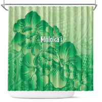 Aloha Hawaii Molokai Island Shower Curtain Hibiscus Tribal Honu Hawaiian Tattoo Green