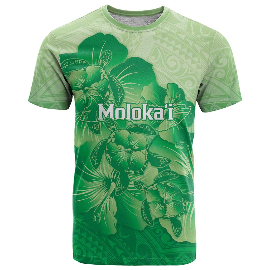 Aloha Hawaii Molokai Island T Shirt Hibiscus Tribal Honu Hawaiian Tattoo Green