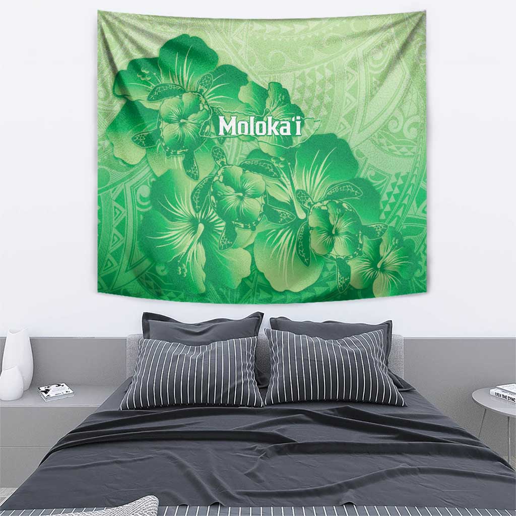 Aloha Hawaii Molokai Island Tapestry Hibiscus Tribal Honu Hawaiian Tattoo Green