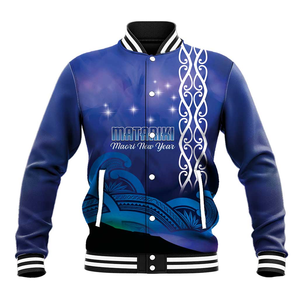 Personalised Matariki New Zealand Baseball Jacket Maori New Year Galaxy Koru Pattern LT14 Unisex Blue - Polynesian Pride