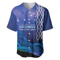 Personalised Matariki New Zealand Baseball Jersey Maori New Year Galaxy Koru Pattern LT14 Blue - Polynesian Pride