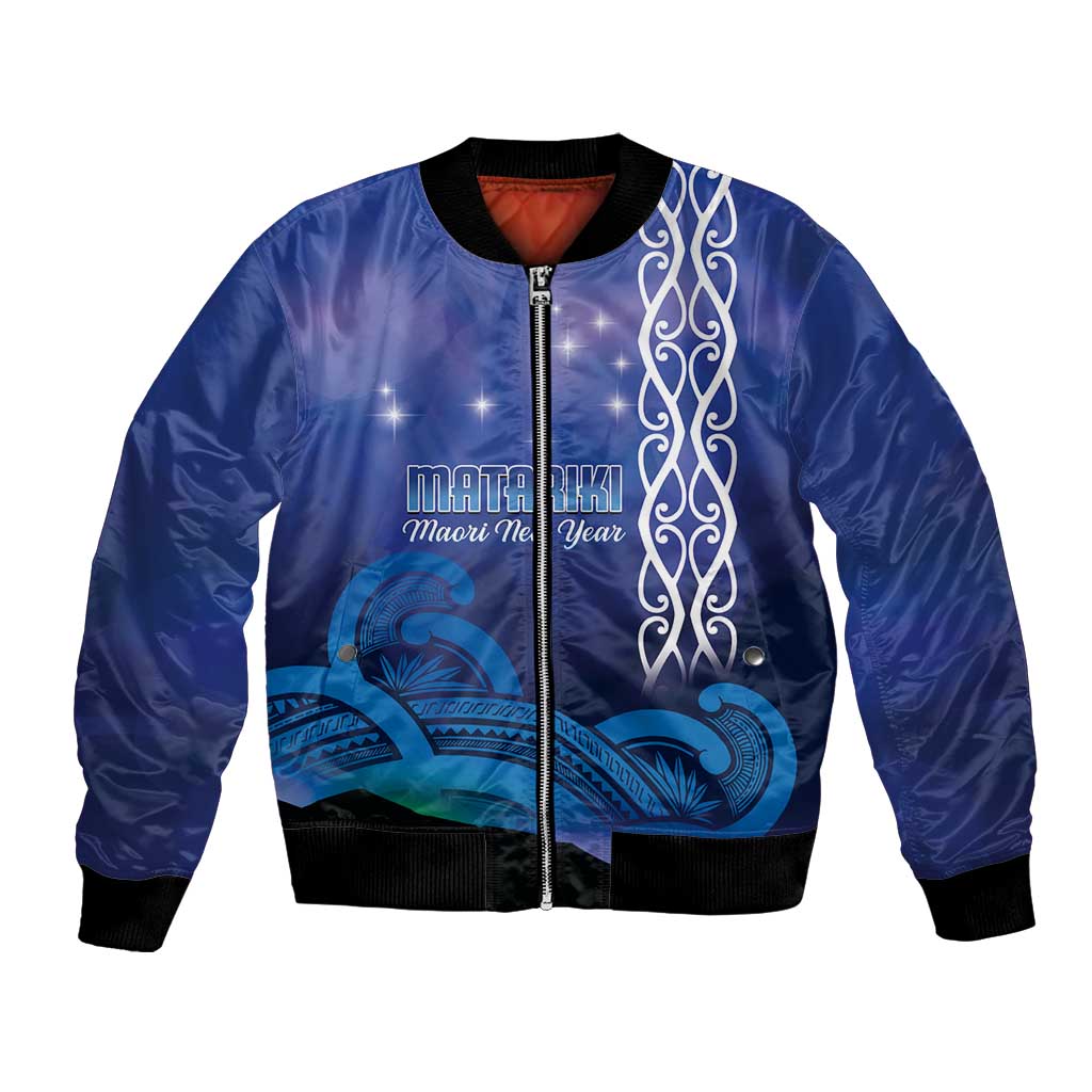 Personalised Matariki New Zealand Bomber Jacket Maori New Year Galaxy Koru Pattern LT14 Unisex Blue - Polynesian Pride