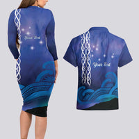 Personalised Matariki New Zealand Couples Matching Long Sleeve Bodycon Dress and Hawaiian Shirt Maori New Year Galaxy Koru Pattern