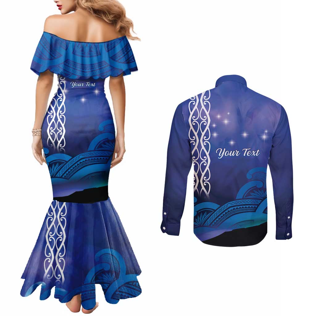 Personalised Matariki New Zealand Couples Matching Mermaid Dress and Long Sleeve Button Shirt Maori New Year Galaxy Koru Pattern LT14 - Polynesian Pride