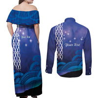 Personalised Matariki New Zealand Couples Matching Off Shoulder Maxi Dress and Long Sleeve Button Shirt Maori New Year Galaxy Koru Pattern LT14 - Polynesian Pride