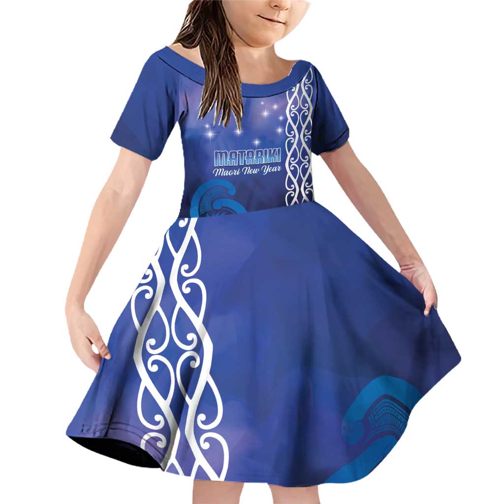 Personalised Matariki New Zealand Family Matching Off Shoulder Short Dress and Hawaiian Shirt Maori New Year Galaxy Koru Pattern