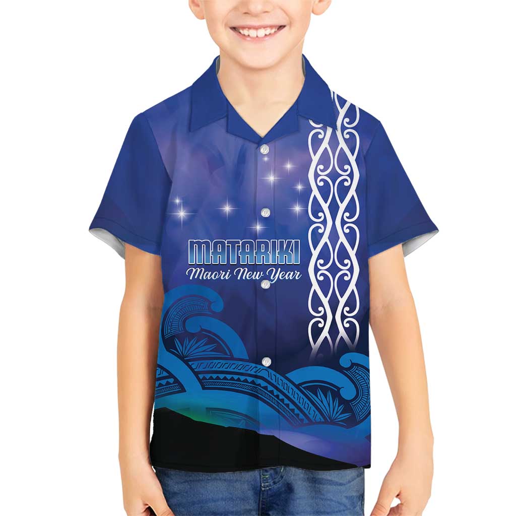 Personalised Matariki New Zealand Family Matching Off Shoulder Short Dress and Hawaiian Shirt Maori New Year Galaxy Koru Pattern