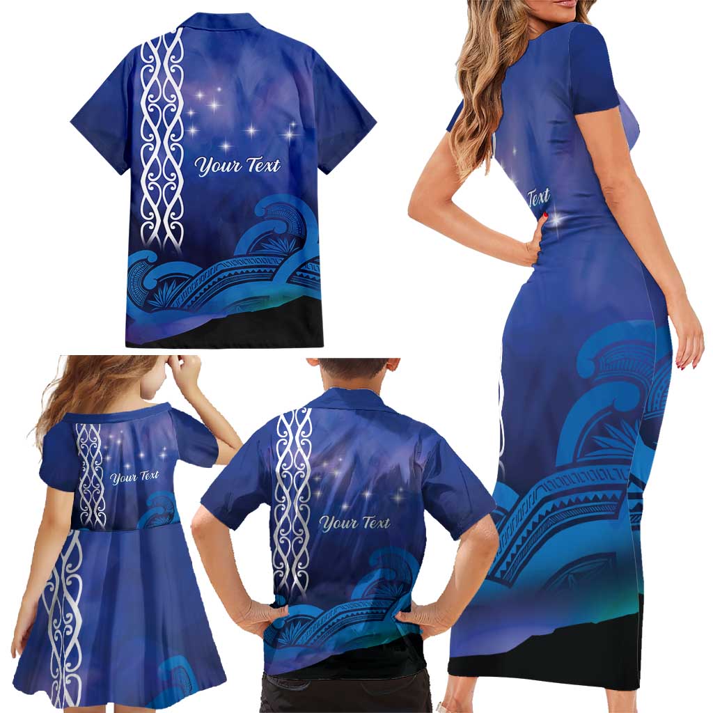 Personalised Matariki New Zealand Family Matching Short Sleeve Bodycon Dress and Hawaiian Shirt Maori New Year Galaxy Koru Pattern