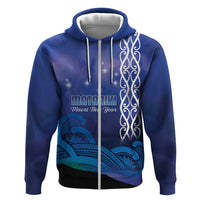 Personalised Matariki New Zealand Hoodie Maori New Year Galaxy Koru Pattern LT14 Zip Hoodie Blue - Polynesian Pride