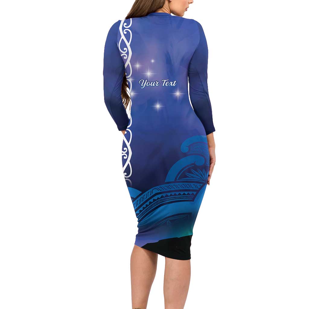 Personalised Matariki New Zealand Long Sleeve Bodycon Dress Maori New Year Galaxy Koru Pattern