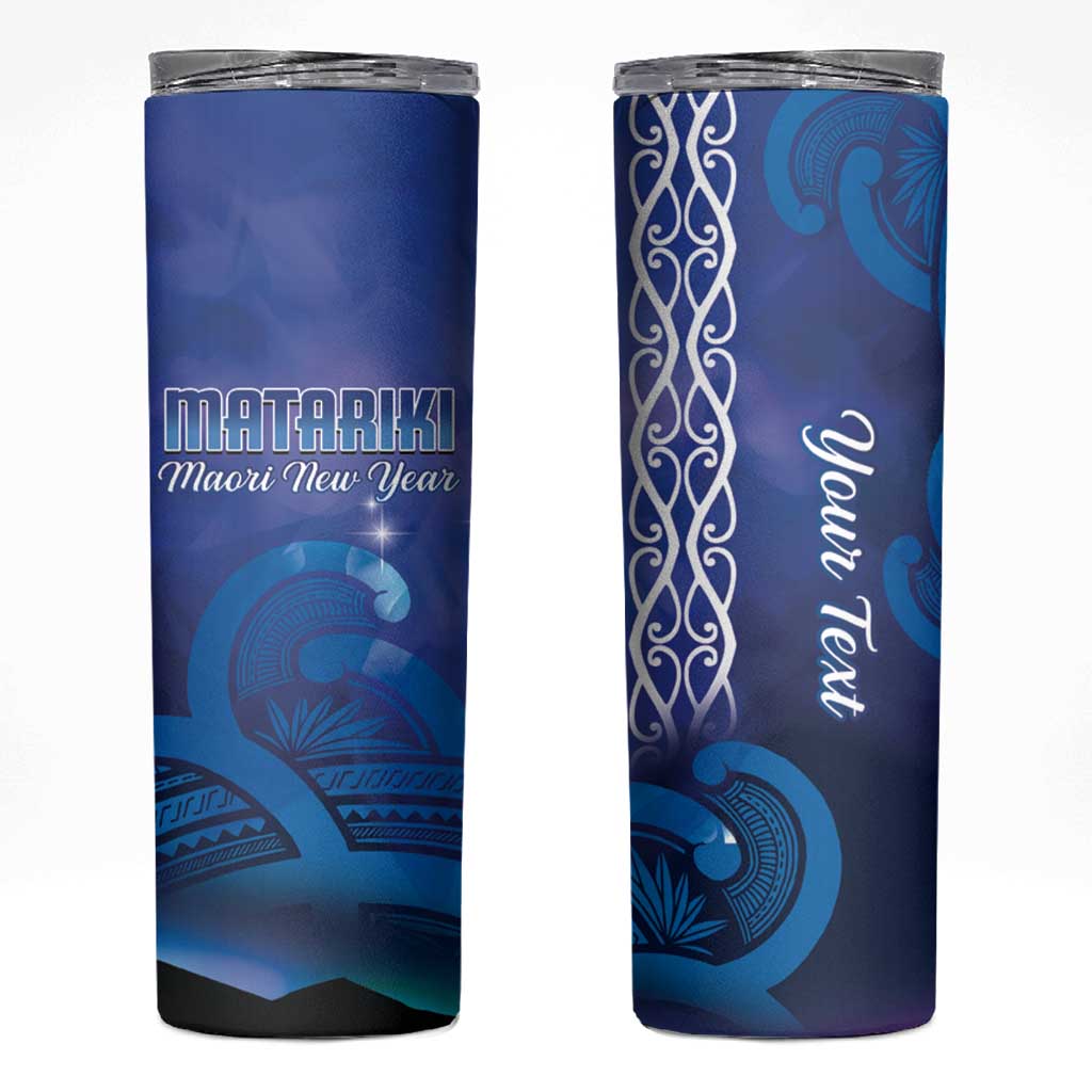 Personalised Matariki New Zealand Skinny Tumbler Maori New Year Galaxy Koru Pattern LT14 Blue - Polynesian Pride