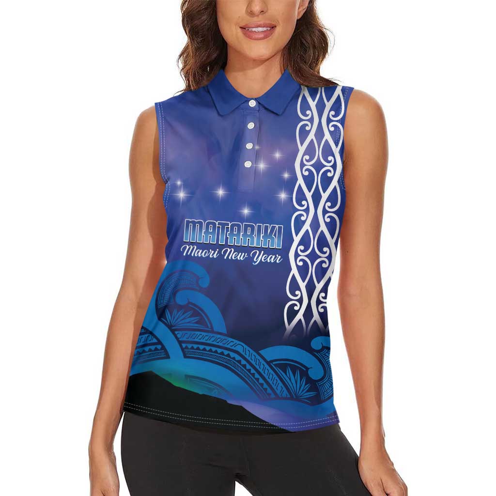 Personalised Matariki New Zealand Women Sleeveless Polo Shirt Maori New Year Galaxy Koru Pattern LT14 - Polynesian Pride