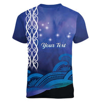 Personalised Matariki New Zealand Women V-Neck T-Shirt Maori New Year Galaxy Koru Pattern LT14 - Polynesian Pride