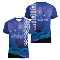 Personalised Matariki New Zealand Women V-Neck T-Shirt Maori New Year Galaxy Koru Pattern LT14 - Polynesian Pride