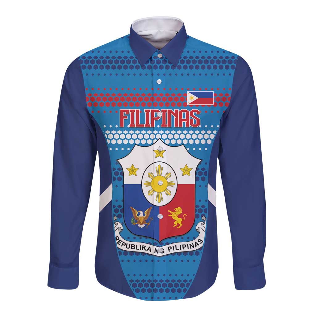 Philippines Football 2026 Long Sleeve Button Shirt Come On Filipinas LT14 Unisex Blue - Polynesian Pride
