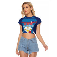Philippines Football 2026 Raglan Cropped T Shirt Come On Filipinas LT14 Female Blue - Polynesian Pride