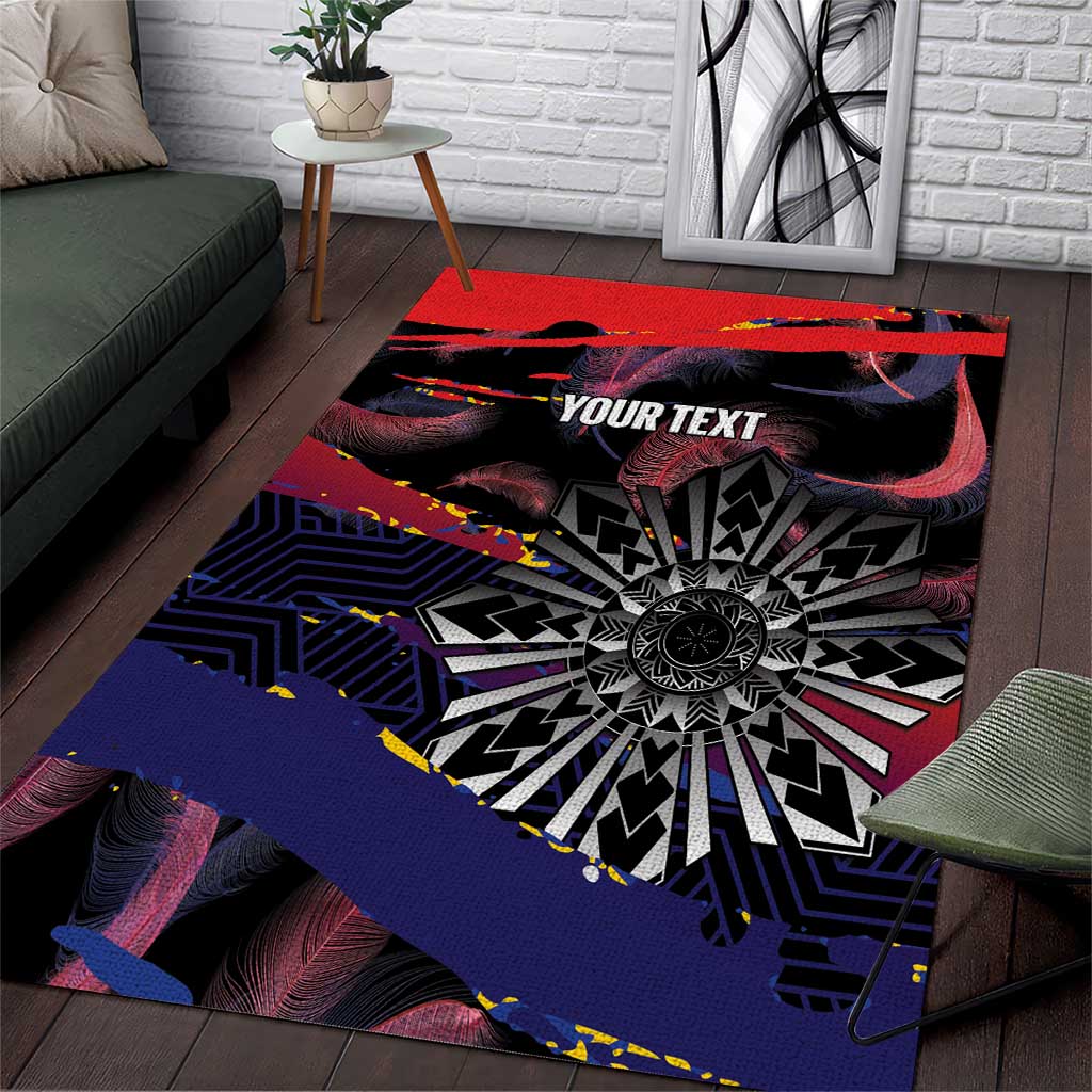 Philippines Sun Tattoo Area Rug Feathers Filipinas Grunge Style Black LT14 Black - Polynesian Pride