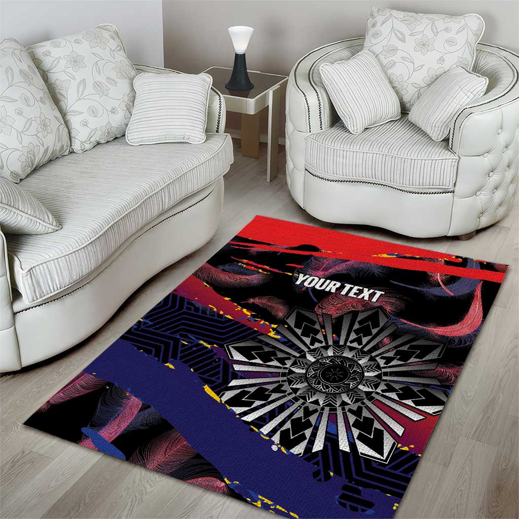 Philippines Sun Tattoo Area Rug Feathers Filipinas Grunge Style Black LT14 - Polynesian Pride