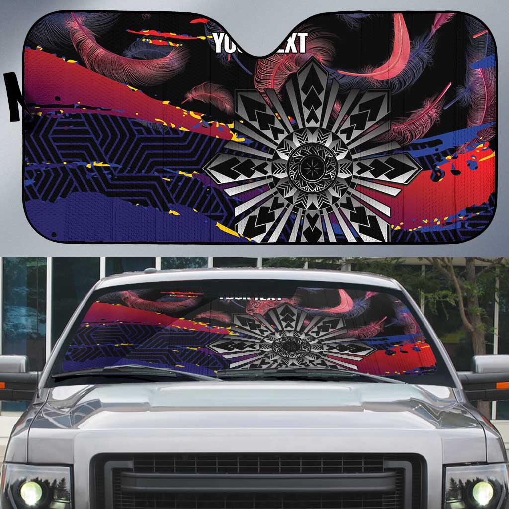 Philippines Sun Tattoo Auto Sun Shade Feathers Filipinas Grunge Style Black LT14 Black - Polynesian Pride