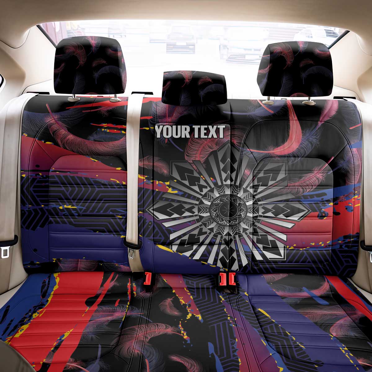 Philippines Sun Tattoo Back Car Seat Cover Feathers Filipinas Grunge Style Black LT14 - Polynesian Pride