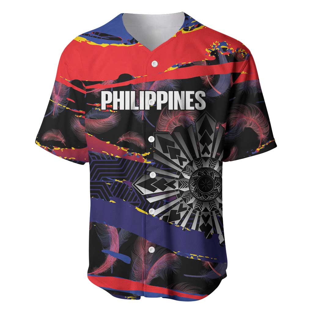 Philippines Sun Tattoo Baseball Jersey Feathers Filipinas Grunge Style Black