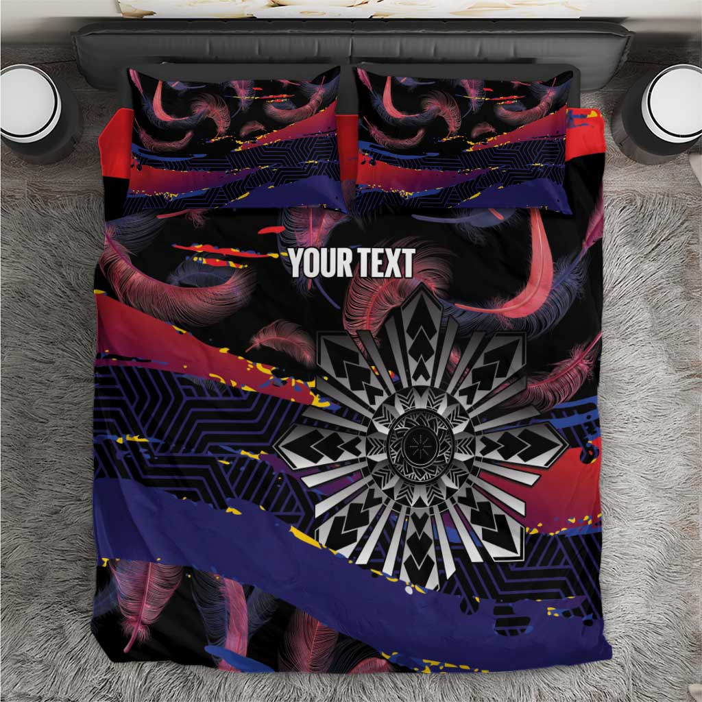 Philippines Sun Tattoo Bedding Set Feathers Filipinas Grunge Style Black