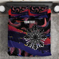 Philippines Sun Tattoo Bedding Set Feathers Filipinas Grunge Style Black