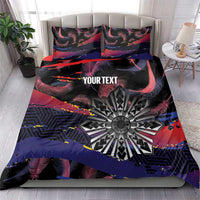 Philippines Sun Tattoo Bedding Set Feathers Filipinas Grunge Style Black