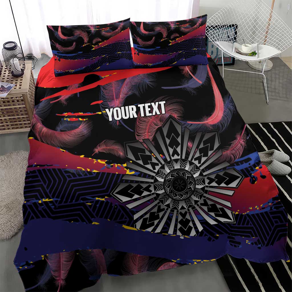 Philippines Sun Tattoo Bedding Set Feathers Filipinas Grunge Style Black