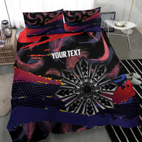 Philippines Sun Tattoo Bedding Set Feathers Filipinas Grunge Style Black