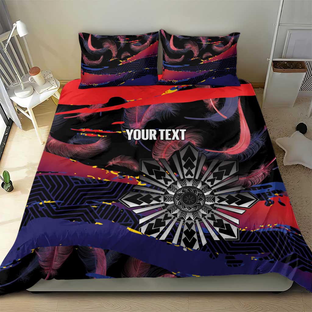 Philippines Sun Tattoo Bedding Set Feathers Filipinas Grunge Style Black