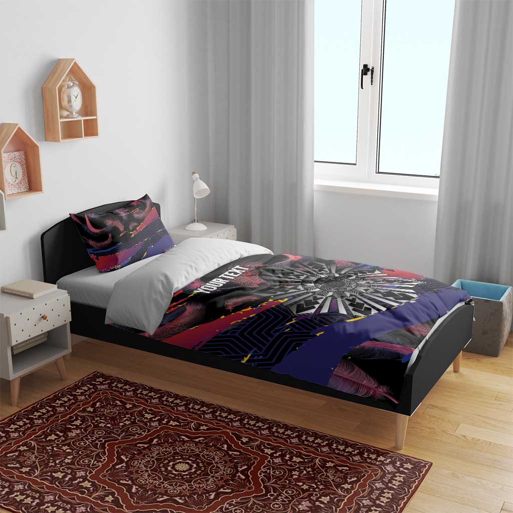 Philippines Sun Tattoo Bedding Set Feathers Filipinas Grunge Style Black