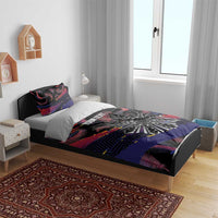 Philippines Sun Tattoo Bedding Set Feathers Filipinas Grunge Style Black