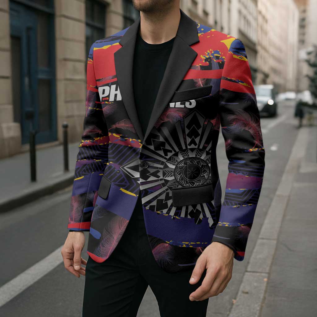 Philippines Sun Tattoo Blazer Feathers Filipinas Grunge Style Black