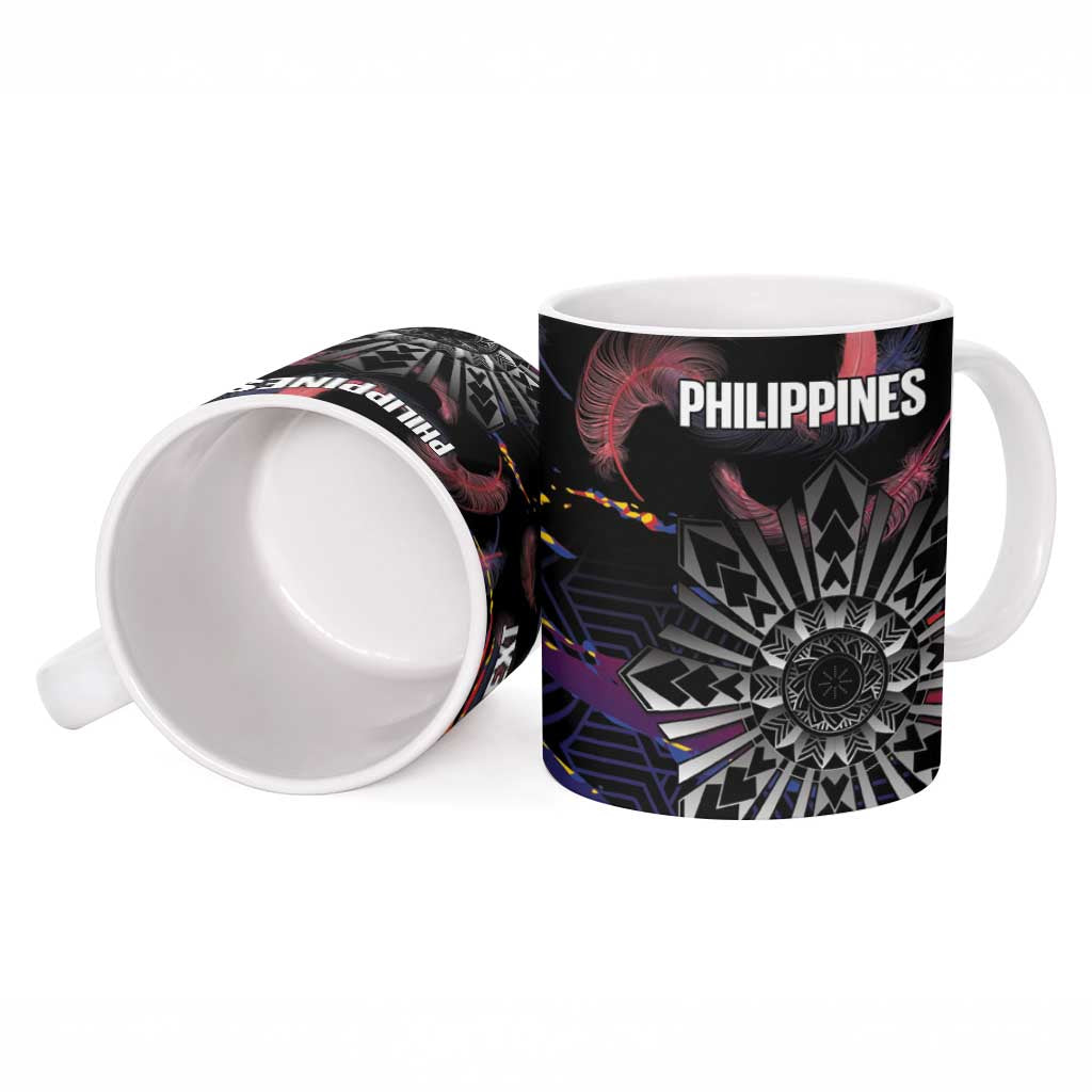 Philippines Sun Tattoo Ceramic Mug Feathers Filipinas Grunge Style Black