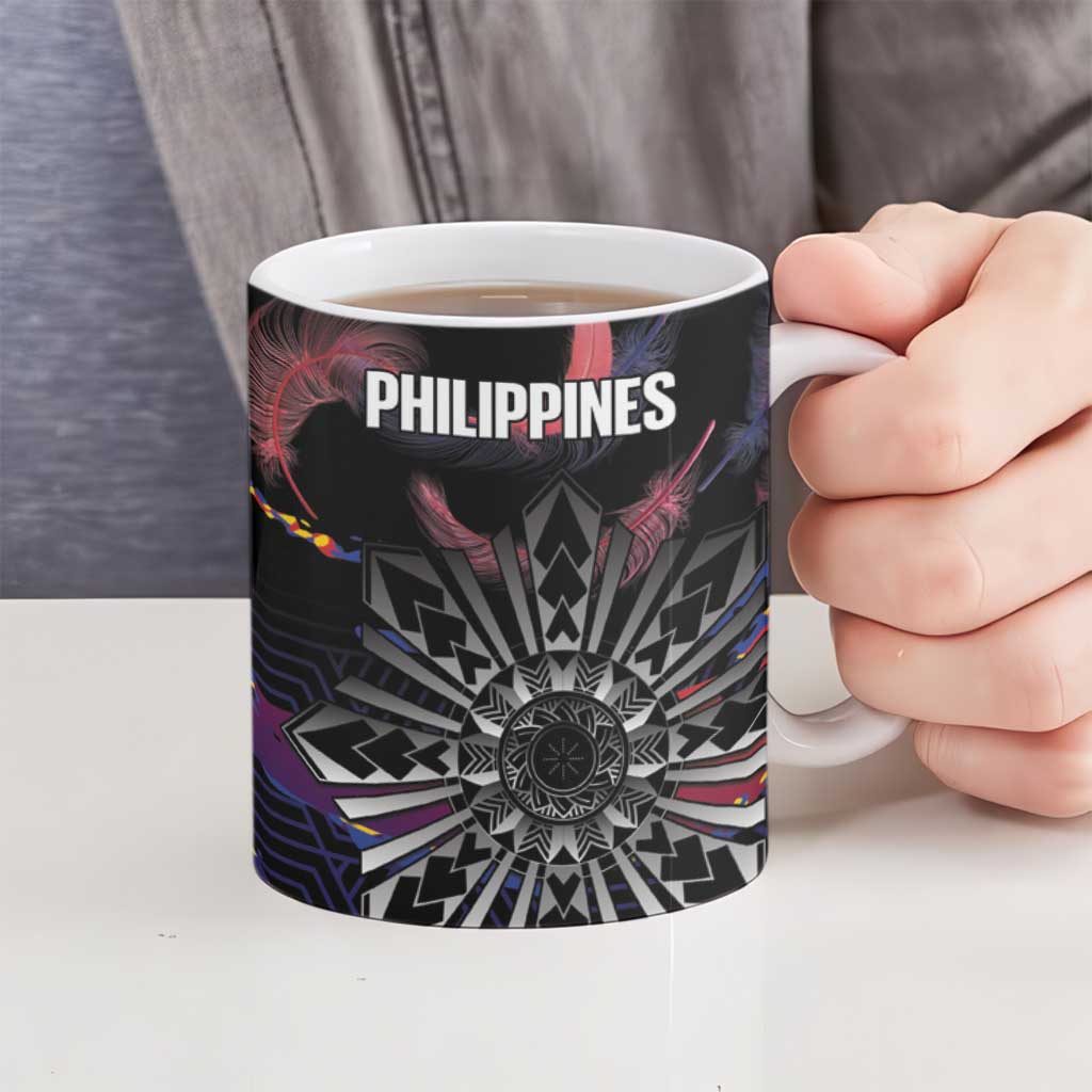 Philippines Sun Tattoo Ceramic Mug Feathers Filipinas Grunge Style Black
