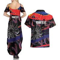 Philippines Sun Tattoo Couples Matching Summer Maxi Dress and Hawaiian Shirt Feathers Filipinas Grunge Style Black LT14 - Polynesian Pride