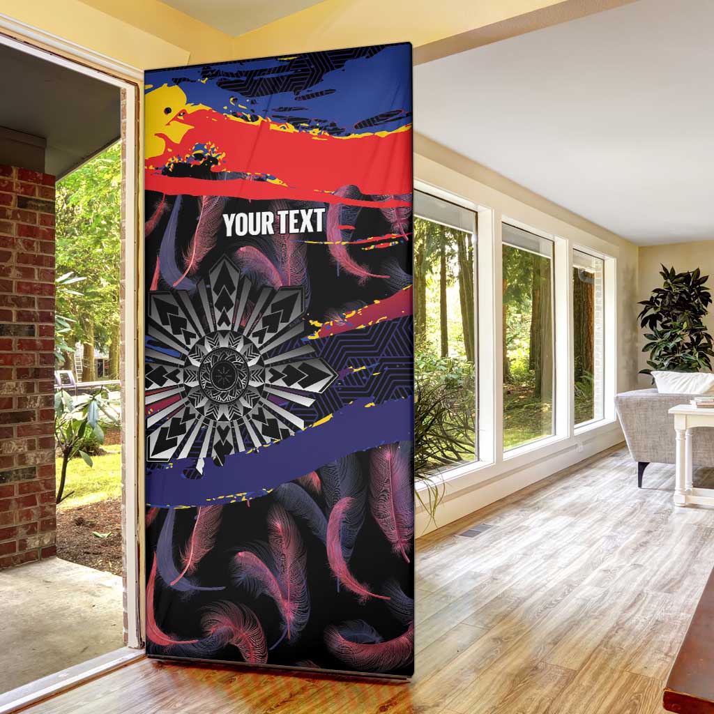 Philippines Sun Tattoo Door Cover Feathers Filipinas Grunge Style Black