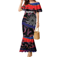 Philippines Sun Tattoo Family Matching Mermaid Dress and Hawaiian Shirt Feathers Filipinas Grunge Style Black
