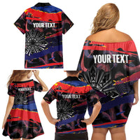 Philippines Sun Tattoo Family Matching Off Shoulder Short Dress and Hawaiian Shirt Feathers Filipinas Grunge Style Black