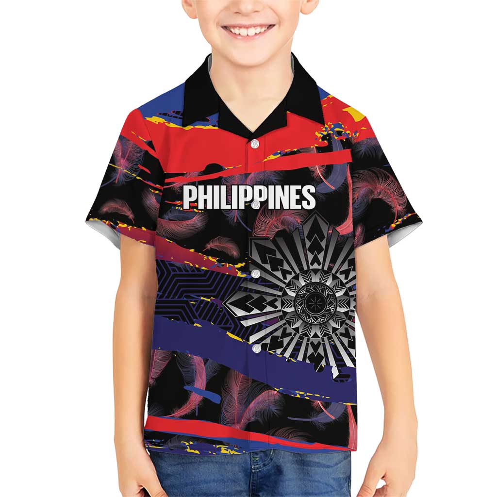 Philippines Sun Tattoo Family Matching Puletasi and Hawaiian Shirt Feathers Filipinas Grunge Style Black LT14 Son's Shirt Black - Polynesian Pride