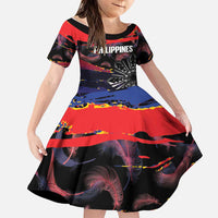 Philippines Sun Tattoo Family Matching Summer Maxi Dress and Hawaiian Shirt Feathers Filipinas Grunge Style Black
