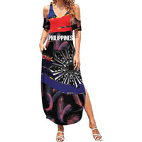 Philippines Sun Tattoo Family Matching Summer Maxi Dress and Hawaiian Shirt Feathers Filipinas Grunge Style Black