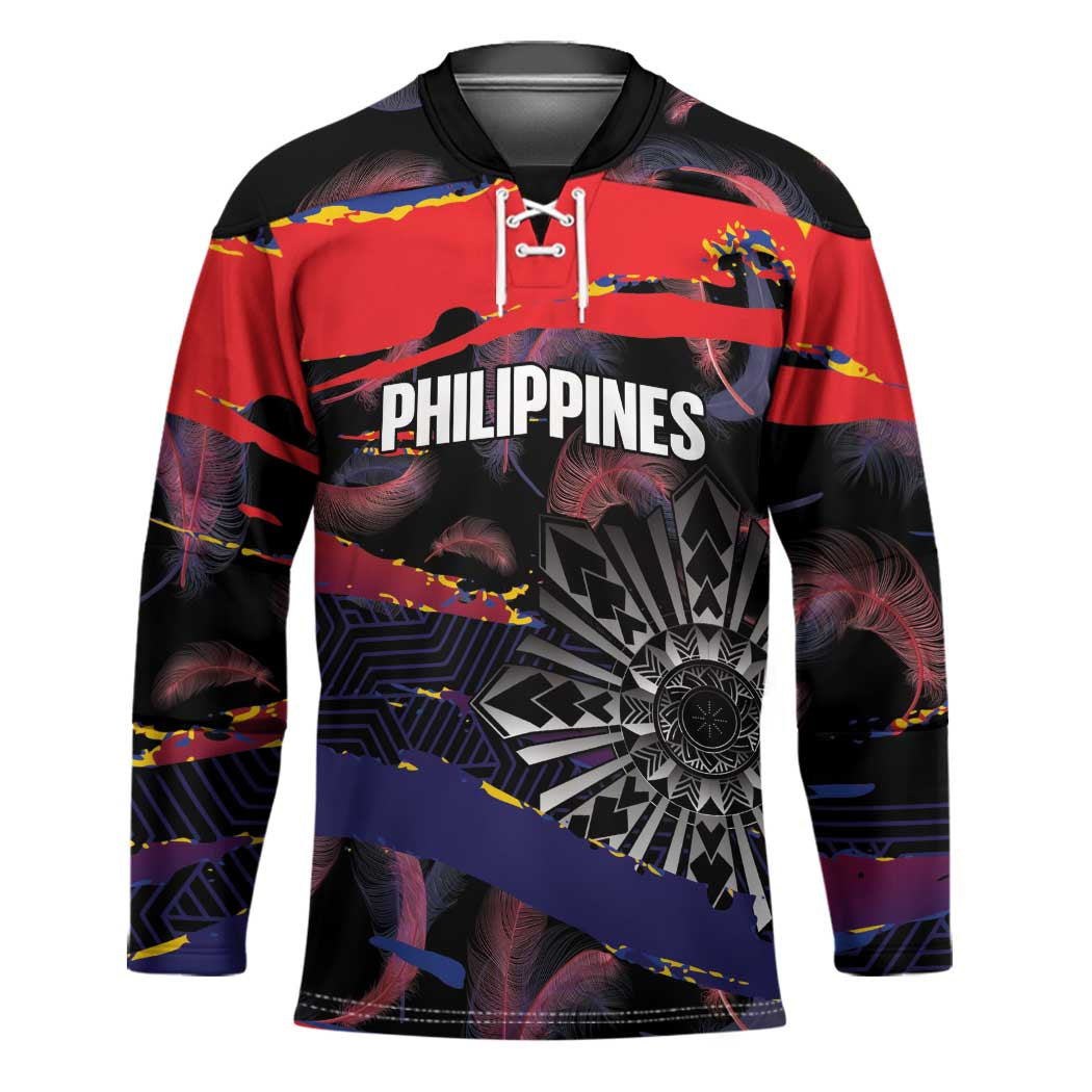 Philippines Sun Tattoo Hockey Jersey Feathers Filipinas Grunge Style Black LT14 Unisex Black - Polynesian Pride