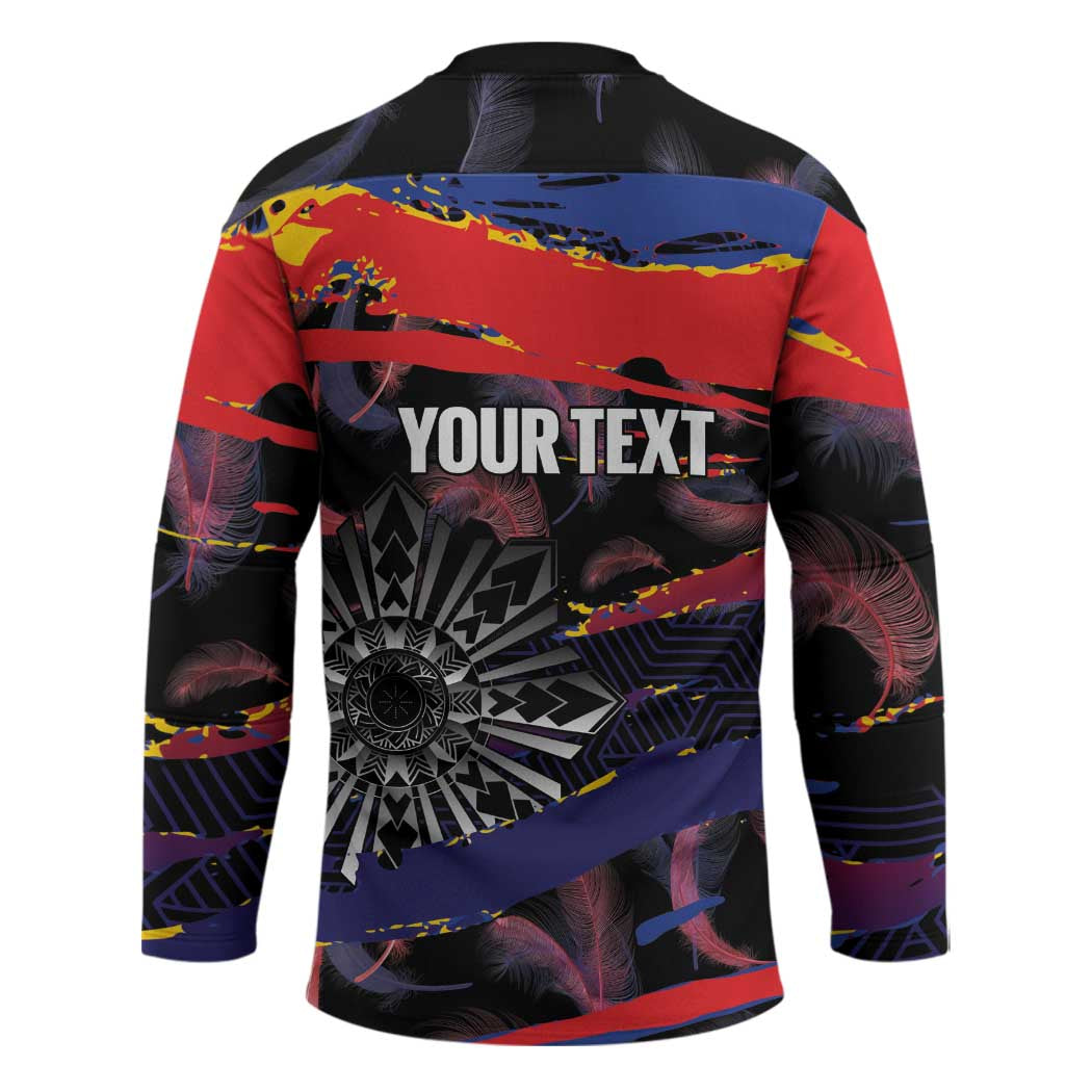 Philippines Sun Tattoo Hockey Jersey Feathers Filipinas Grunge Style Black
