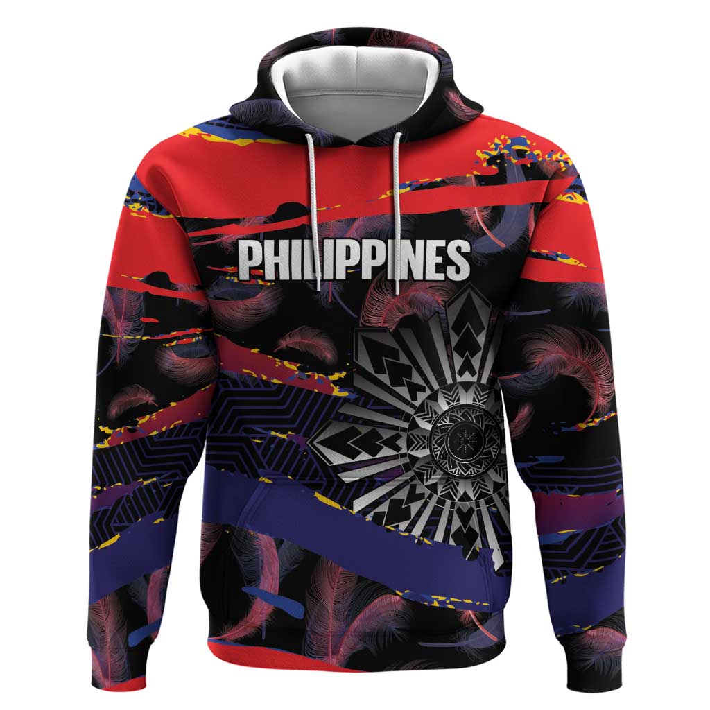 Philippines Sun Tattoo Hoodie Feathers Filipinas Grunge Style Black LT14 Pullover Hoodie Black - Polynesian Pride