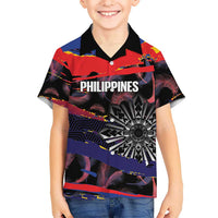 Philippines Sun Tattoo Kid Hawaiian Shirt Feathers Filipinas Grunge Style Black
