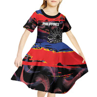 Philippines Sun Tattoo Kid Short Sleeve Dress Feathers Filipinas Grunge Style Black