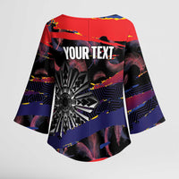 Philippines Sun Tattoo Kimono Sleeve Blouse Feathers Filipinas Grunge Style Black